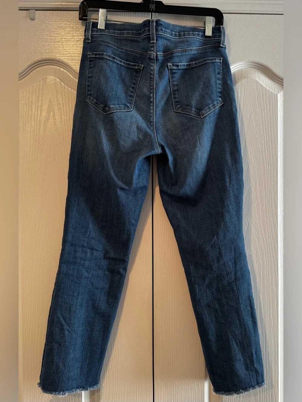 L'AGENCE Medium Wash High Rise Cropped Slim Jeans with Raw Hem - Size 28